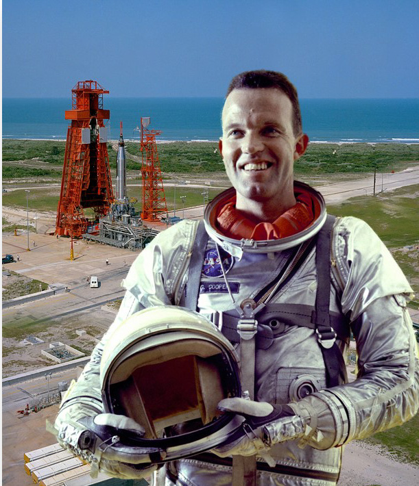 Astronaut Gordon Cooper with Launch Complex 14 in Background