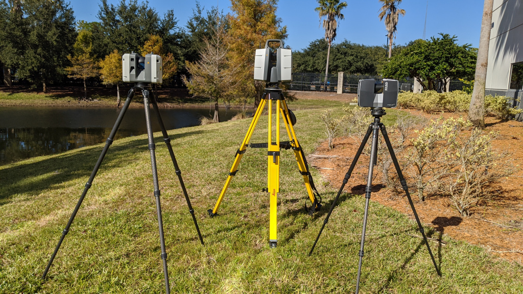 ChronoPoints Laser Scanners - Leica RTC360, Leica P40, FARO S120 (left to right)